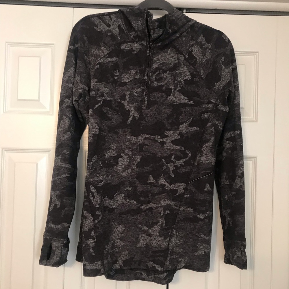 Lululemon Warm Stabilizer 1/2 Zip Hoodie Incognito Camo HTR Black sz 8